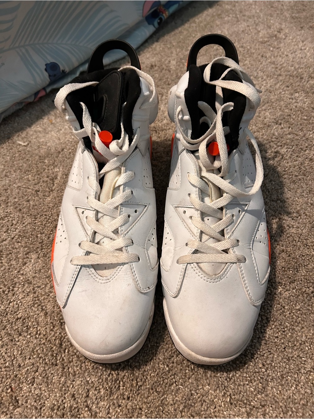Jordan Men's White and Black Athletic Shoes with Orange Accents